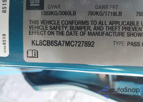 2021 Chevrolet Spark Fwd Ls Automatic from USA, damaged, VIN KL8CB6SA7MC727892